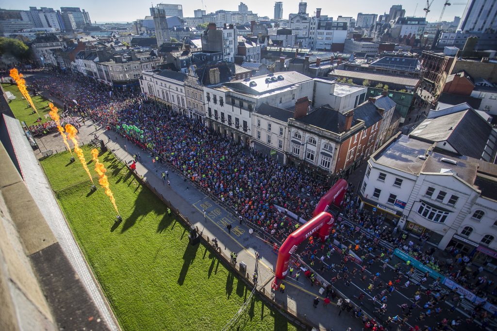 02.10.16 - Cardiff University Half Marathon - General View of the mass start from Cardiff Castle.